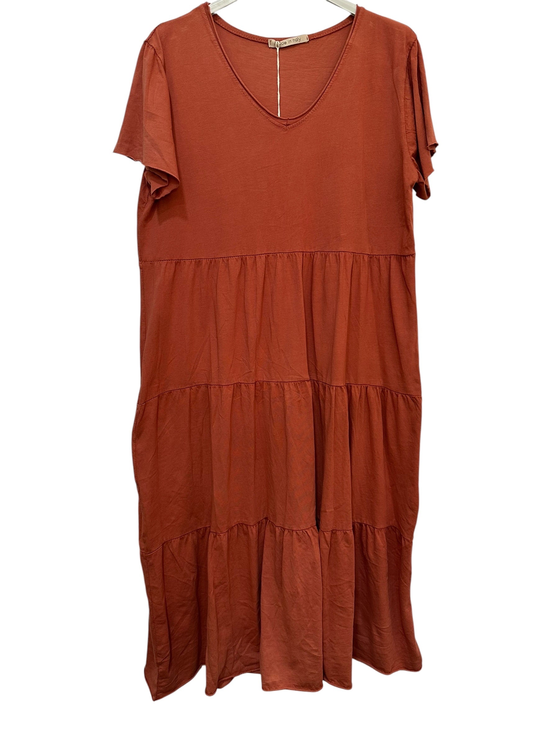 VC2446BRI Cotton V-Neck Dress Brick
