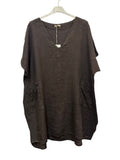 VC2820CHO Oversized Linen Tunic Dress Chocolate
