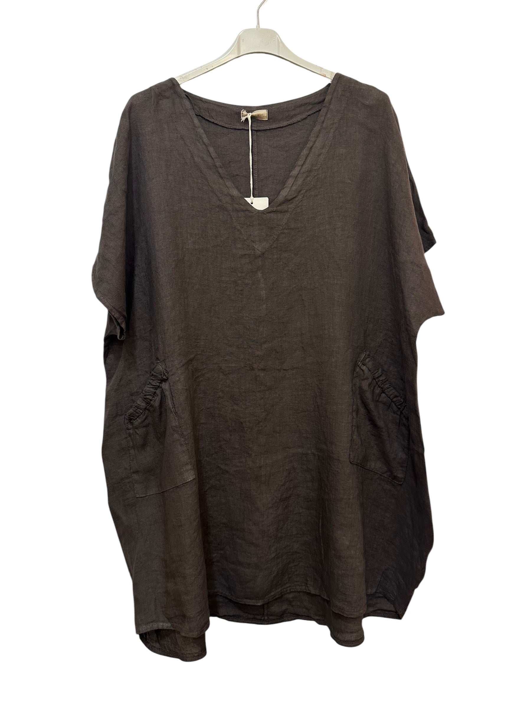 VC2820CHO Oversized Linen Tunic Dress Chocolate