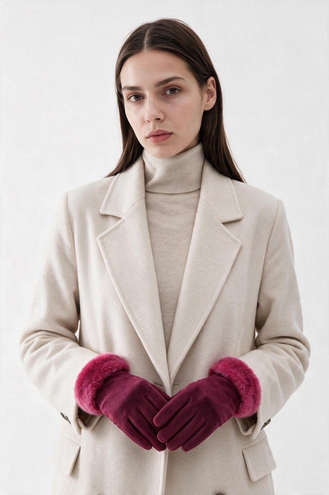 JA383 Fuchsia Faux Fur Cuff Gloves