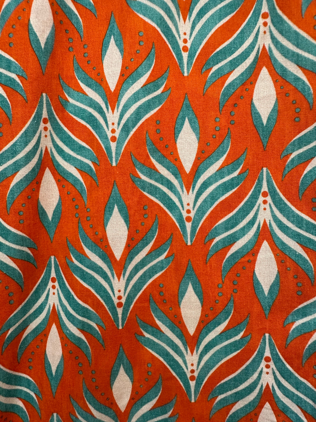 VC24002HORA Cotton Leaf Print Shirt Dress Orange