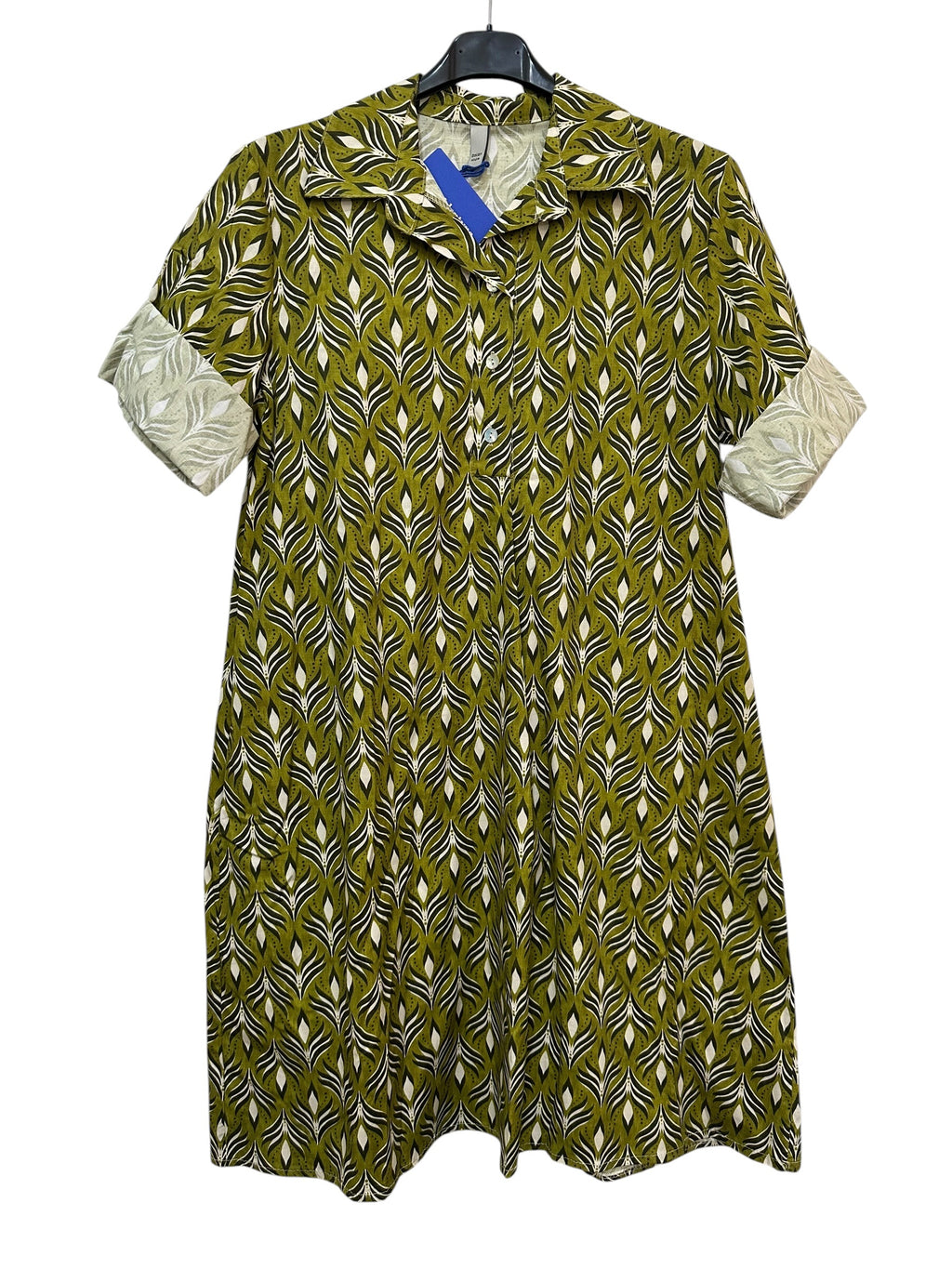 VC24002HANI Cotton Leaf Print Shirt Dress Anise Green