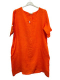VC0147ORA Linen V-Neck Tunic Dress Orange