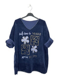 VM30 Navy Floral Graphic V-Neck Velvet Top