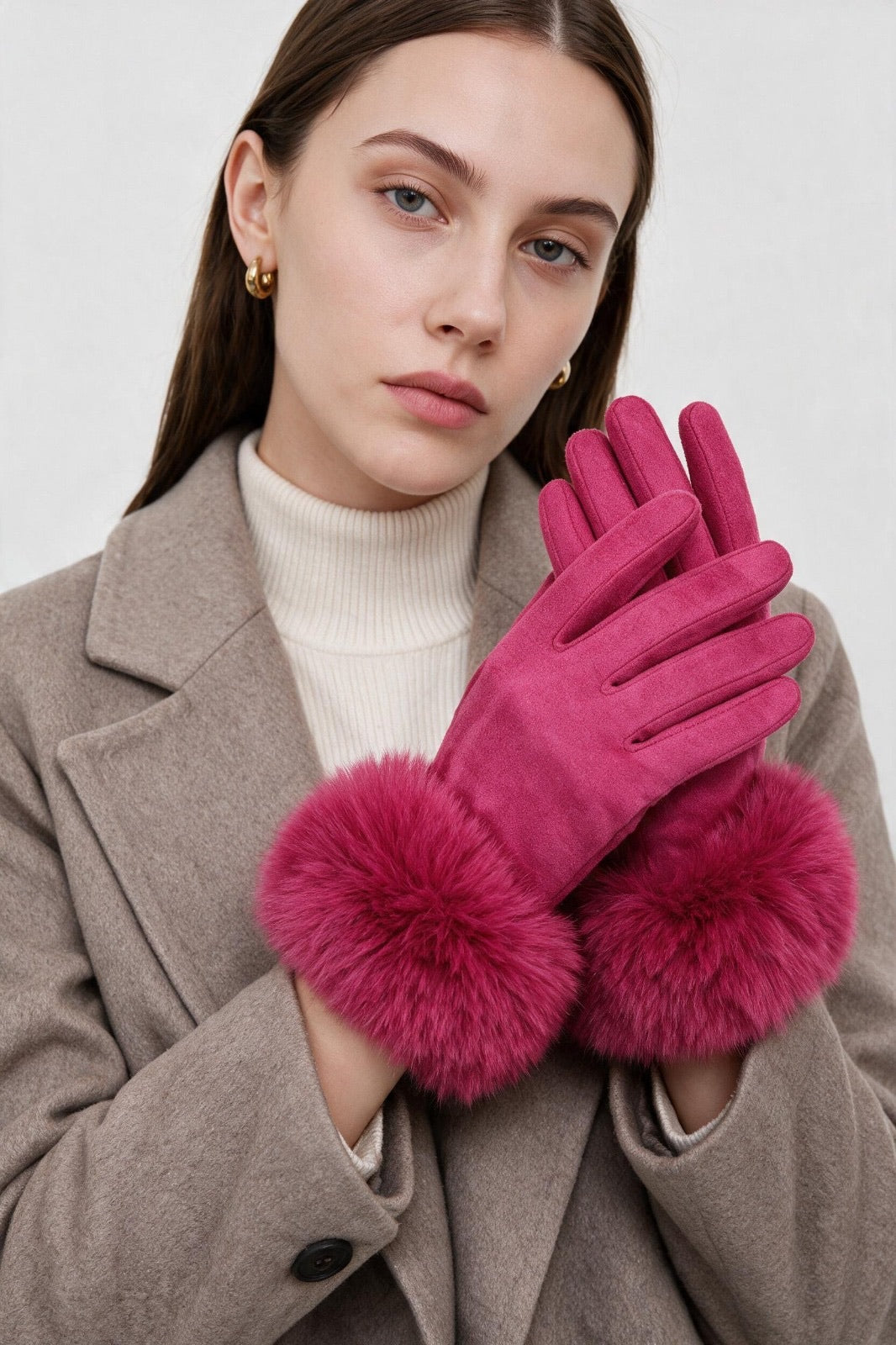 JA342 Fuchsia Fluffy Cuff Gloves