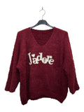 VM86 Wine Red Adore Print Teddy Sweater