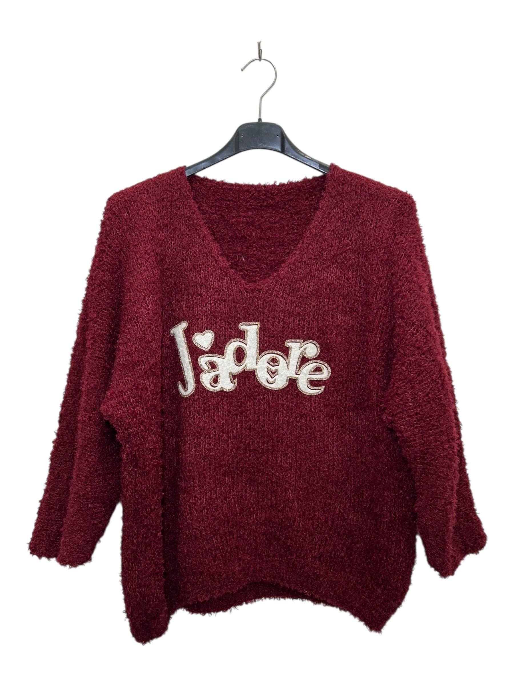 VM86 Wine Red Adore Print Teddy Sweater