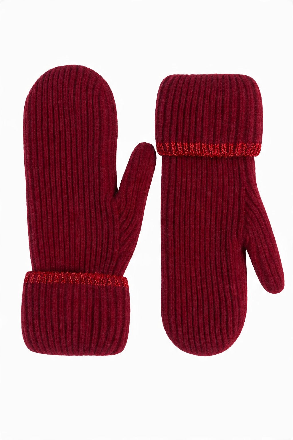 JA250 Wine Ribbed Knit Mittens