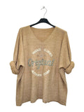 VM38 Camel Vintage Graphic V-Neck Top