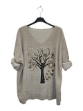 VI333 Beige V-Neck Velvet Tree Print Top