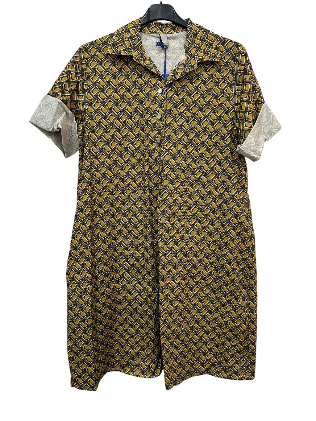 VC24002DLKHA Cotton Geometric Shirt Dress Khaki