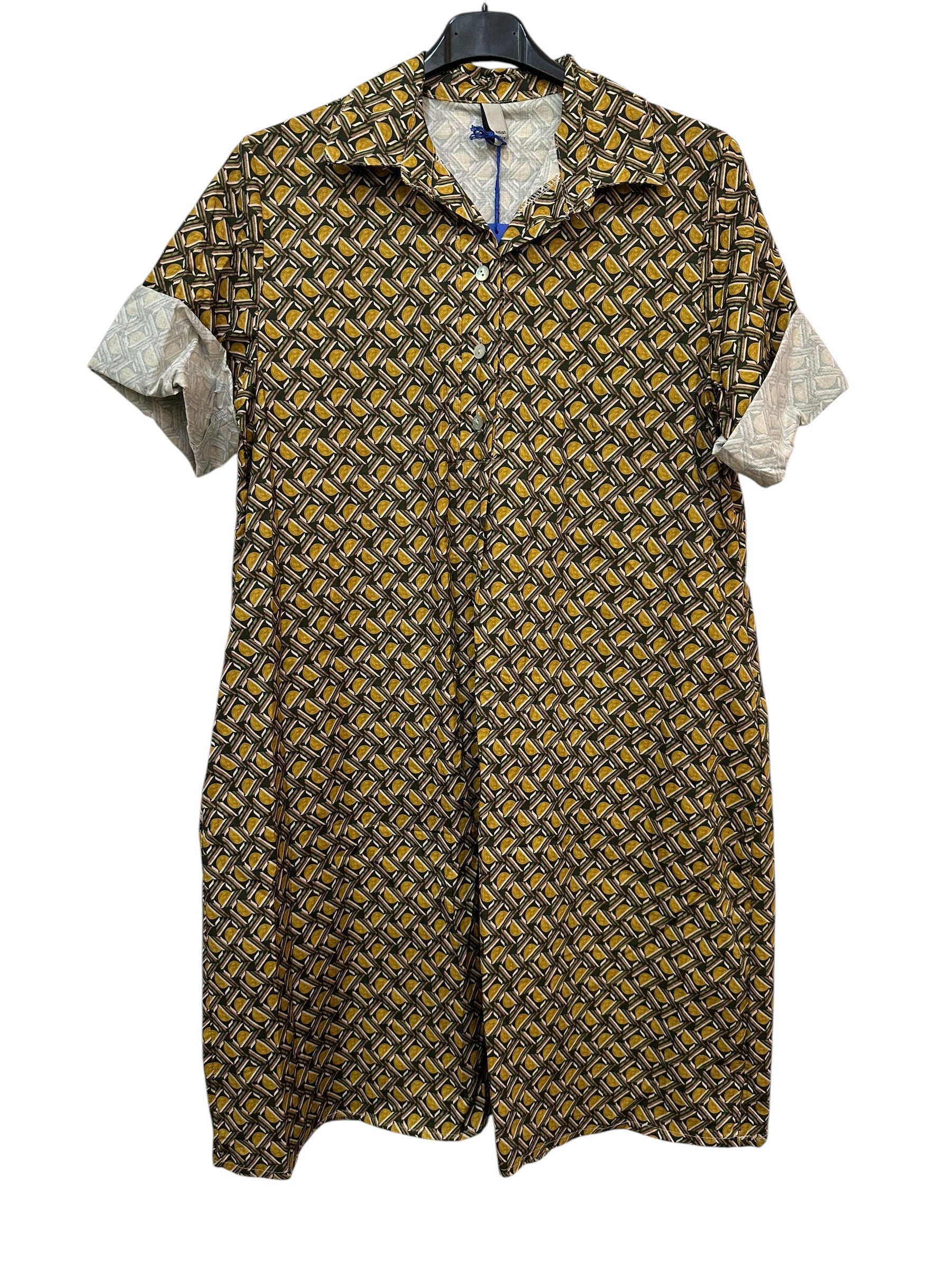 VC24002DLKHA Cotton Geometric Shirt Dress Khaki