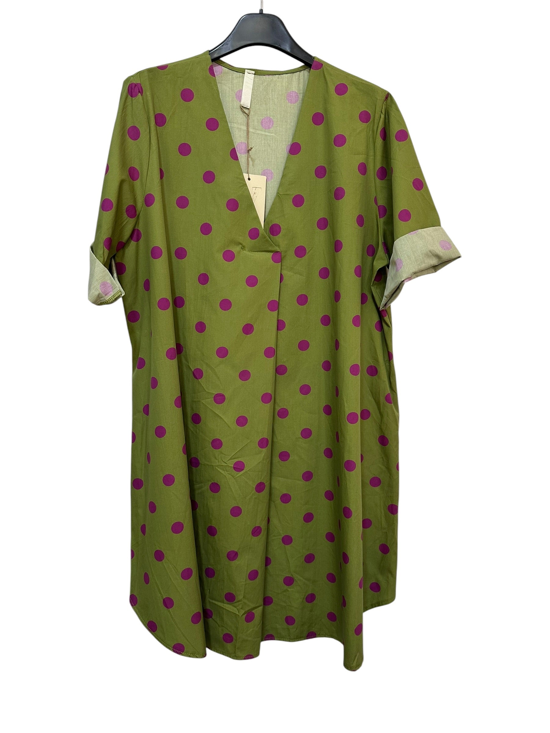 VC802317OLI Cotton Polka Dot Dress Olive Green