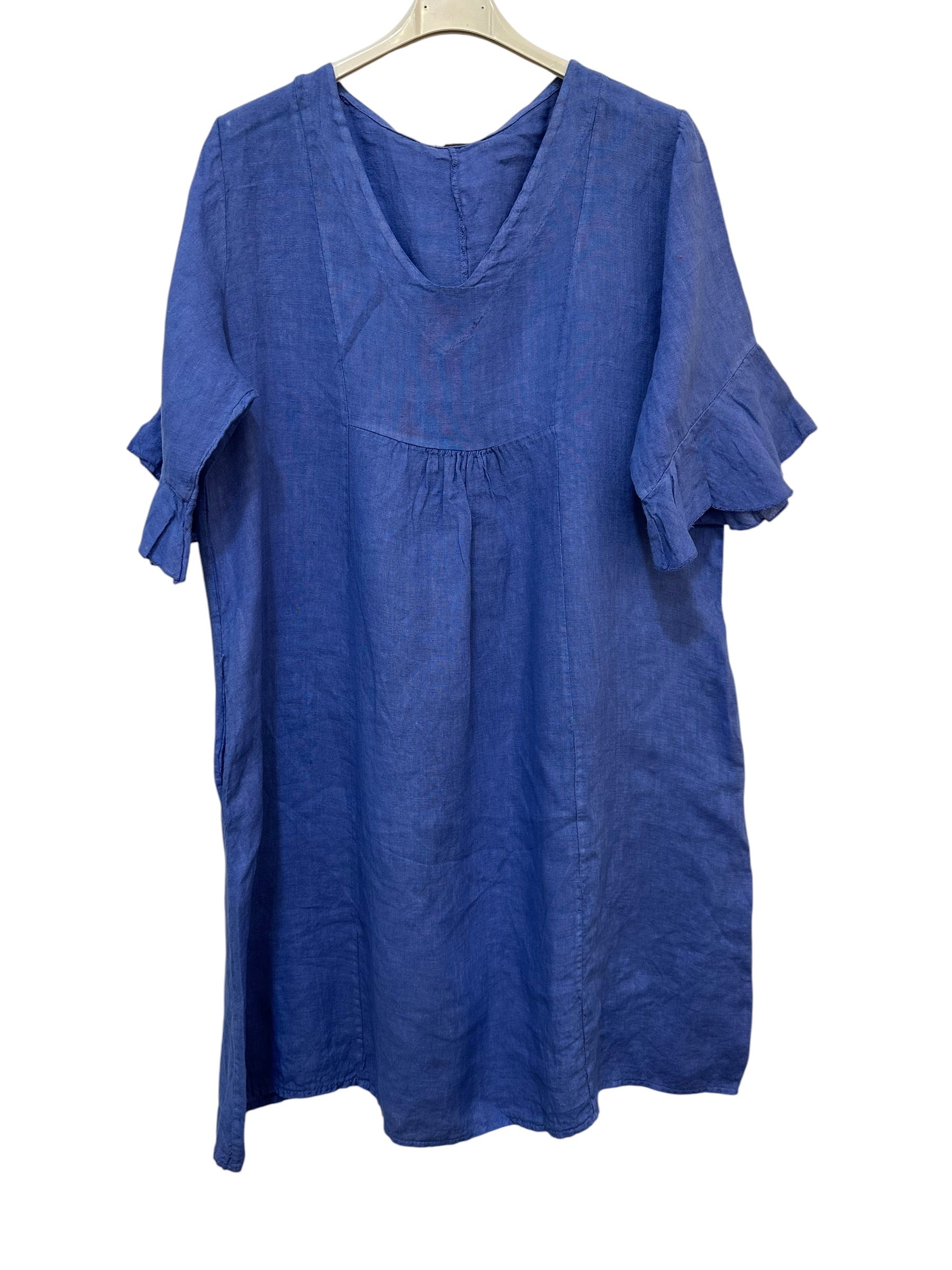 VC484LAV Linen Flutter-Sleeve Dress Lavender