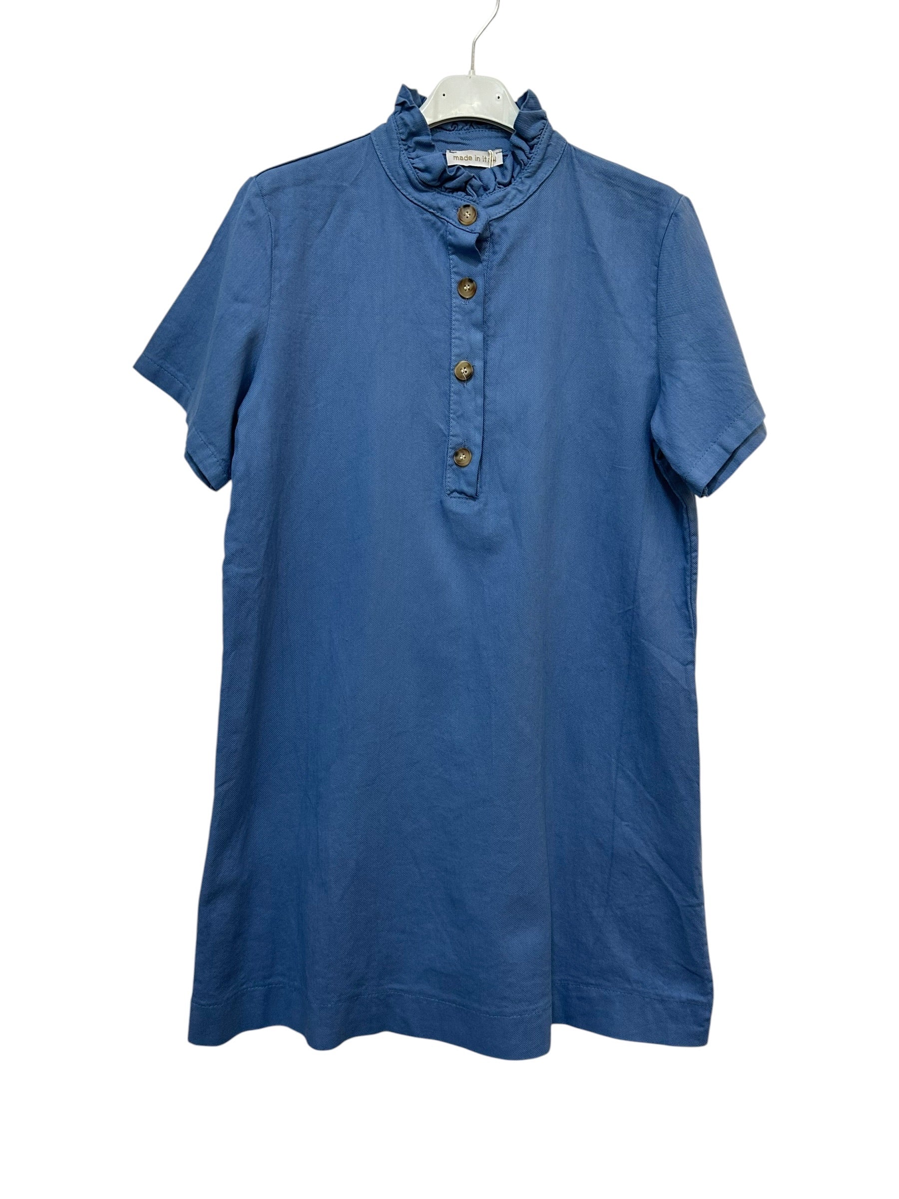 VC68231DEN Cotton Victorian-Collar Tunic Dress Denim Blue