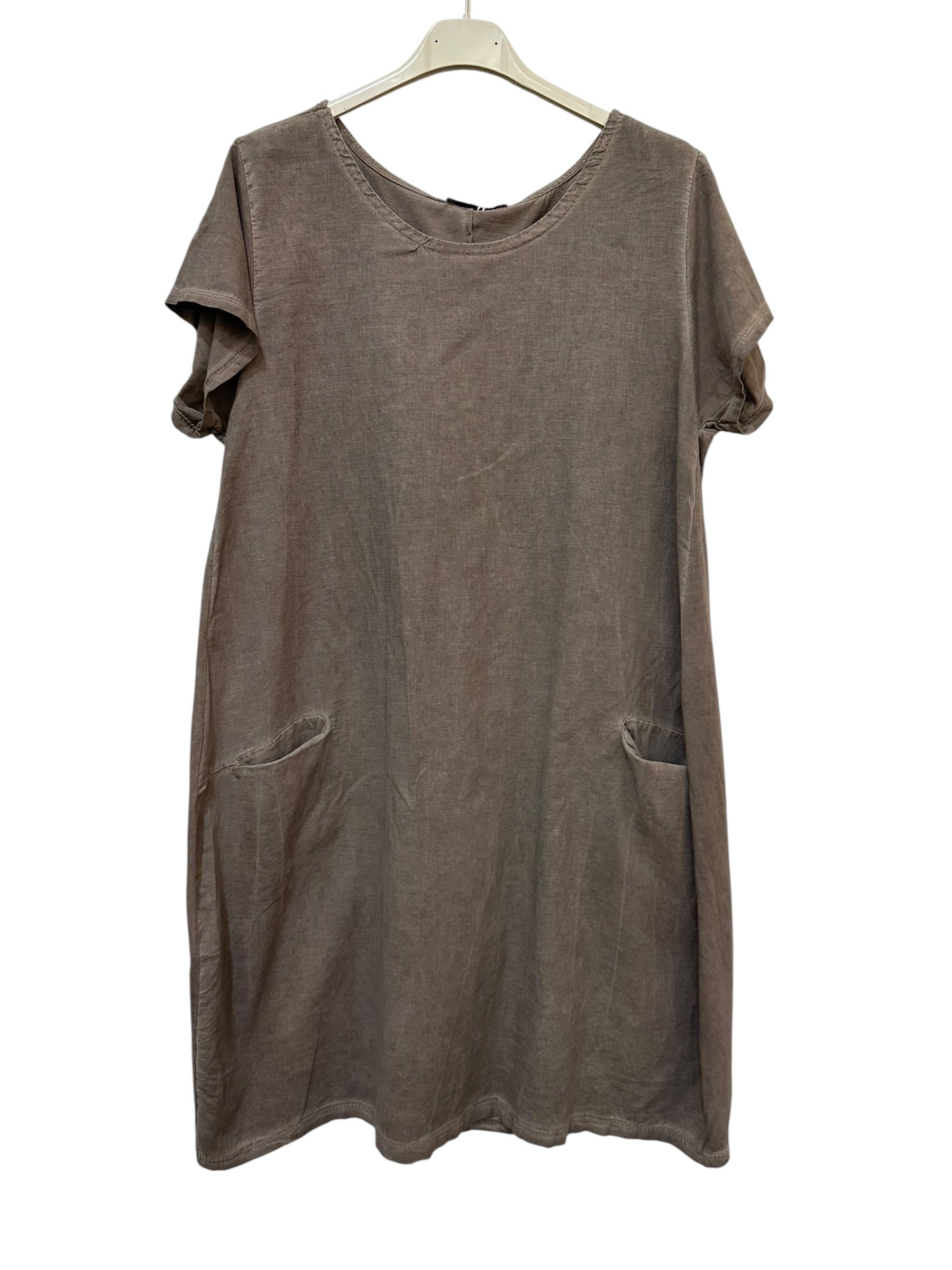VC9537TAU Cotton-Linen Pocket Dress Taupe