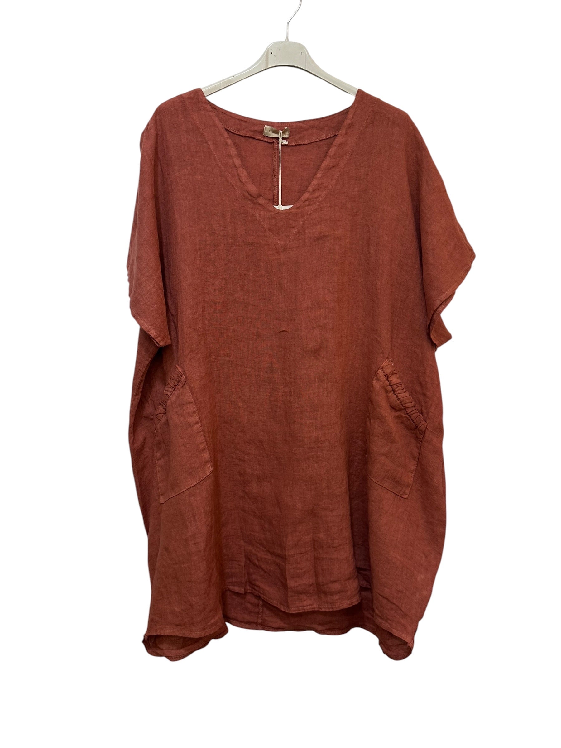 VC2820BRI Oversized Linen Tunic Dress Brick