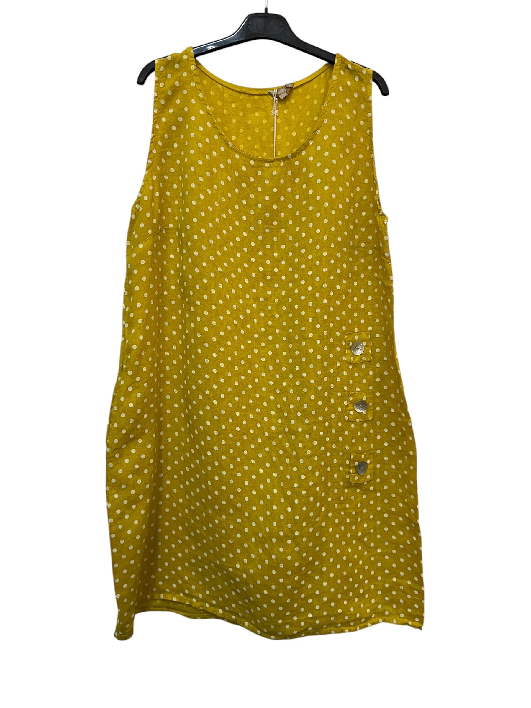 VC1302POCH Sleeveless Linen Polka Dot Dress Ochre