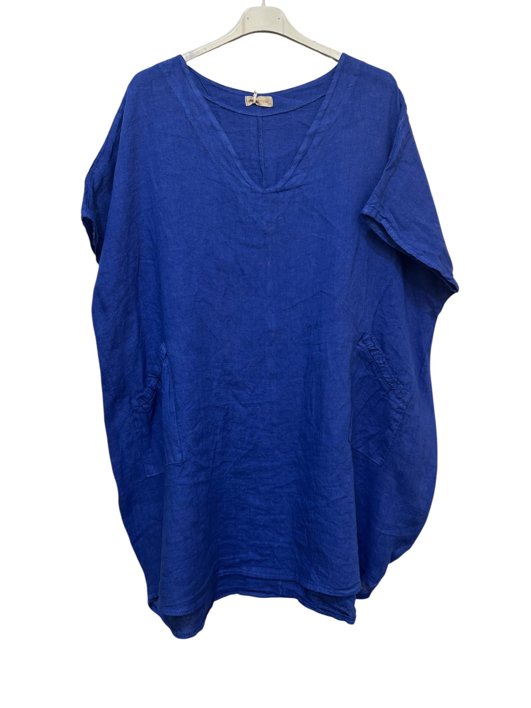 VC2820ROY Oversized Linen Tunic Dress Royal Blue
