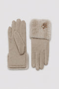 JA304 Beige Jeweled Fur Gloves