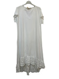 VC2525WHI Washed Cotton Lace-Hem Dress White