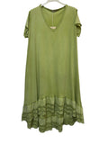 VC2525ANI Washed Cotton Lace-Hem Dress Anise Green