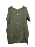 VC0147KHA Linen V-Neck Tunic Dress Khaki