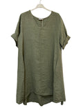 VC5394KHA Linen V-Neck Midi Dress Khaki