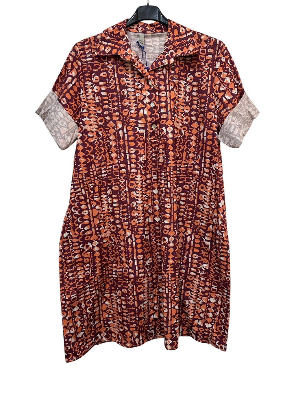 VC24002QPLU Cotton Abstract Print Shirt Dress Plum