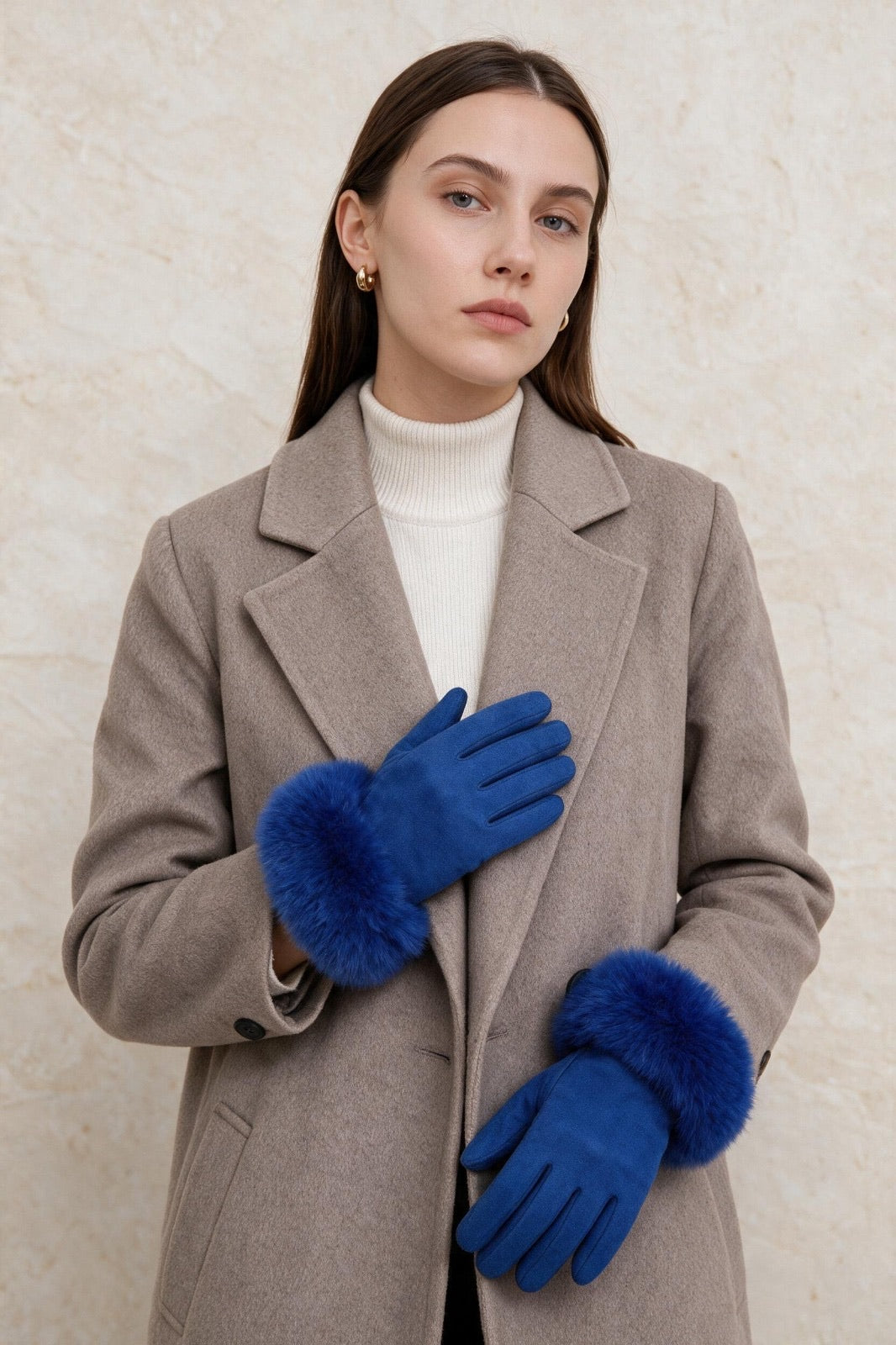 JA344 Royal Blue Fluffy Cuff Gloves