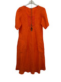 VC3996ORA Linen Round-Neck Pocket Dress Orange