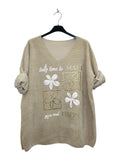 VM26 Beige Floral Graphic V-Neck Velvet Top
