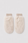 JA369 Cream Fluffy Fur Mittens