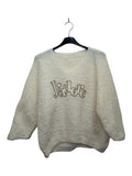 VM85 White Adore Print Teddy Sweater