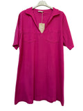VC6826FUC Cotton Polo V-Neck Dress Fuchsia