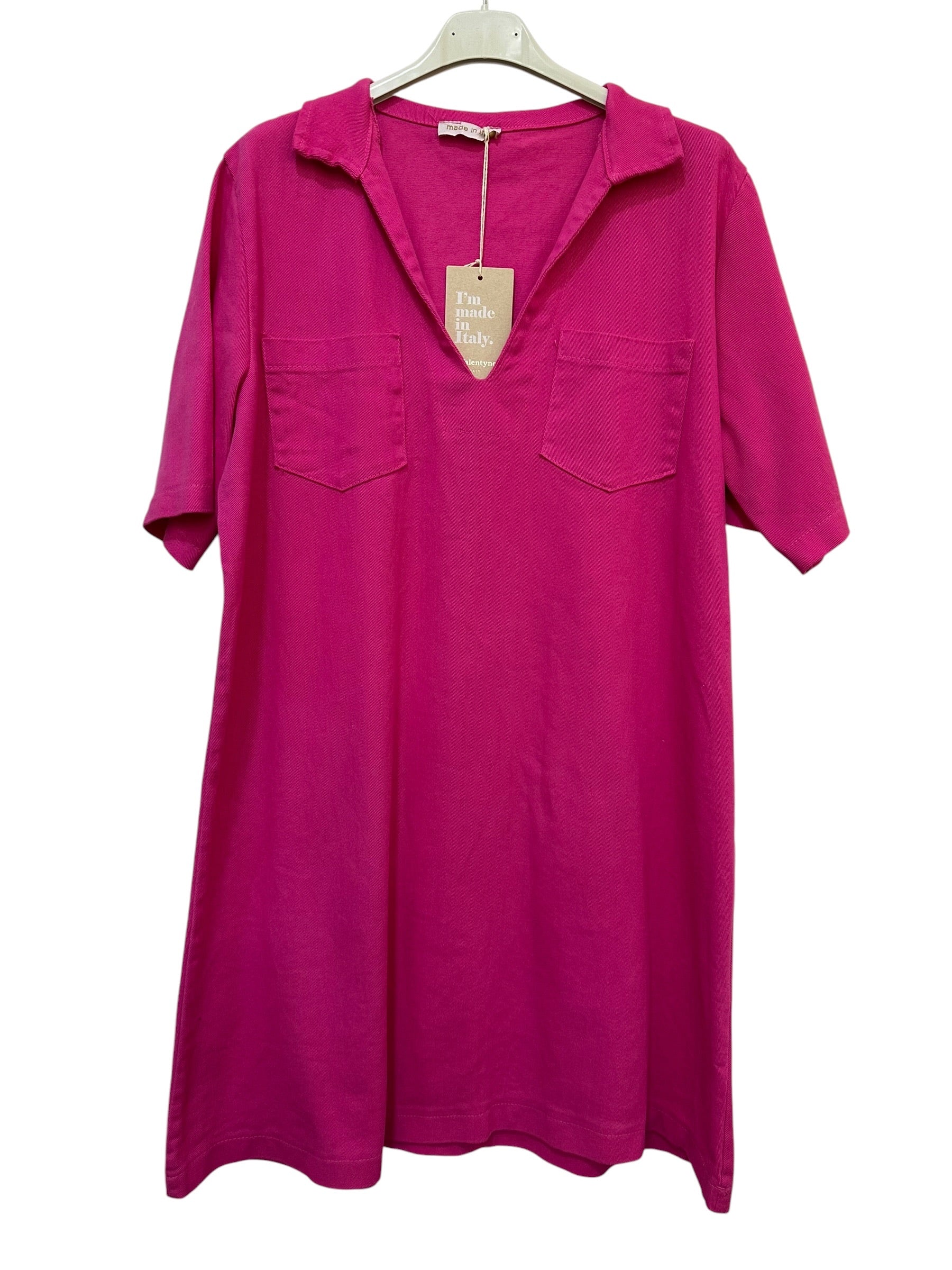 VC6826FUC Cotton Polo V-Neck Dress Fuchsia