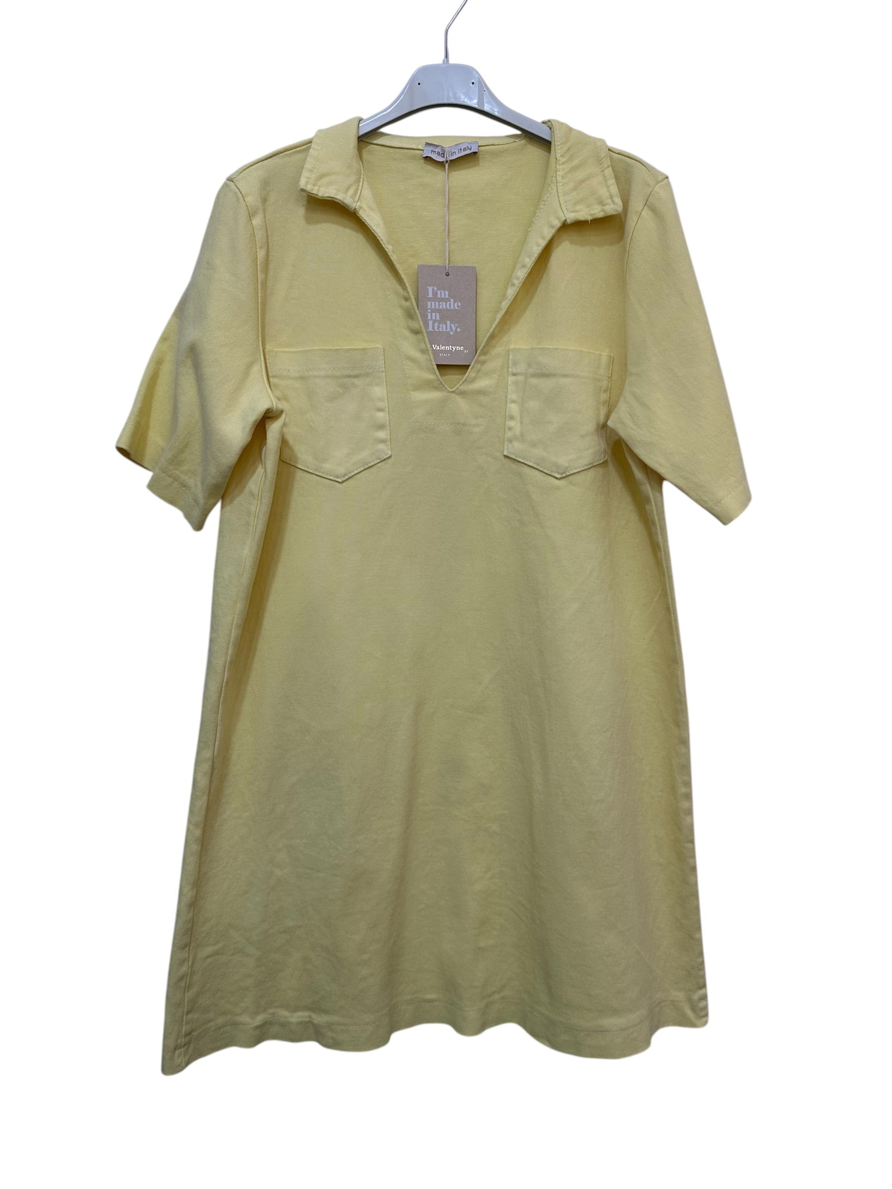 VC6826YEL Cotton Polo V-Neck Dress Yellow