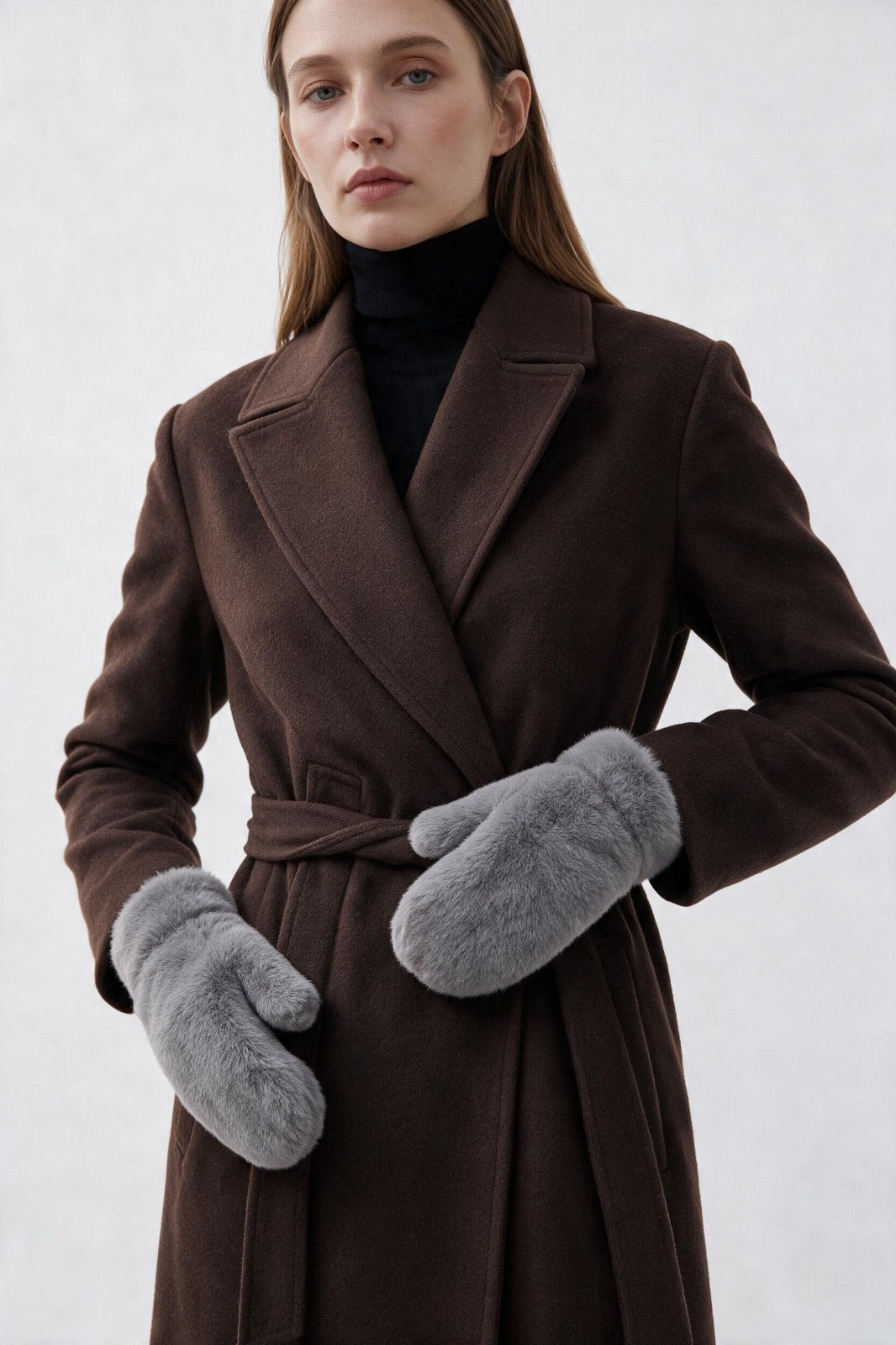 JA309 Grey Faux Fur Mittens