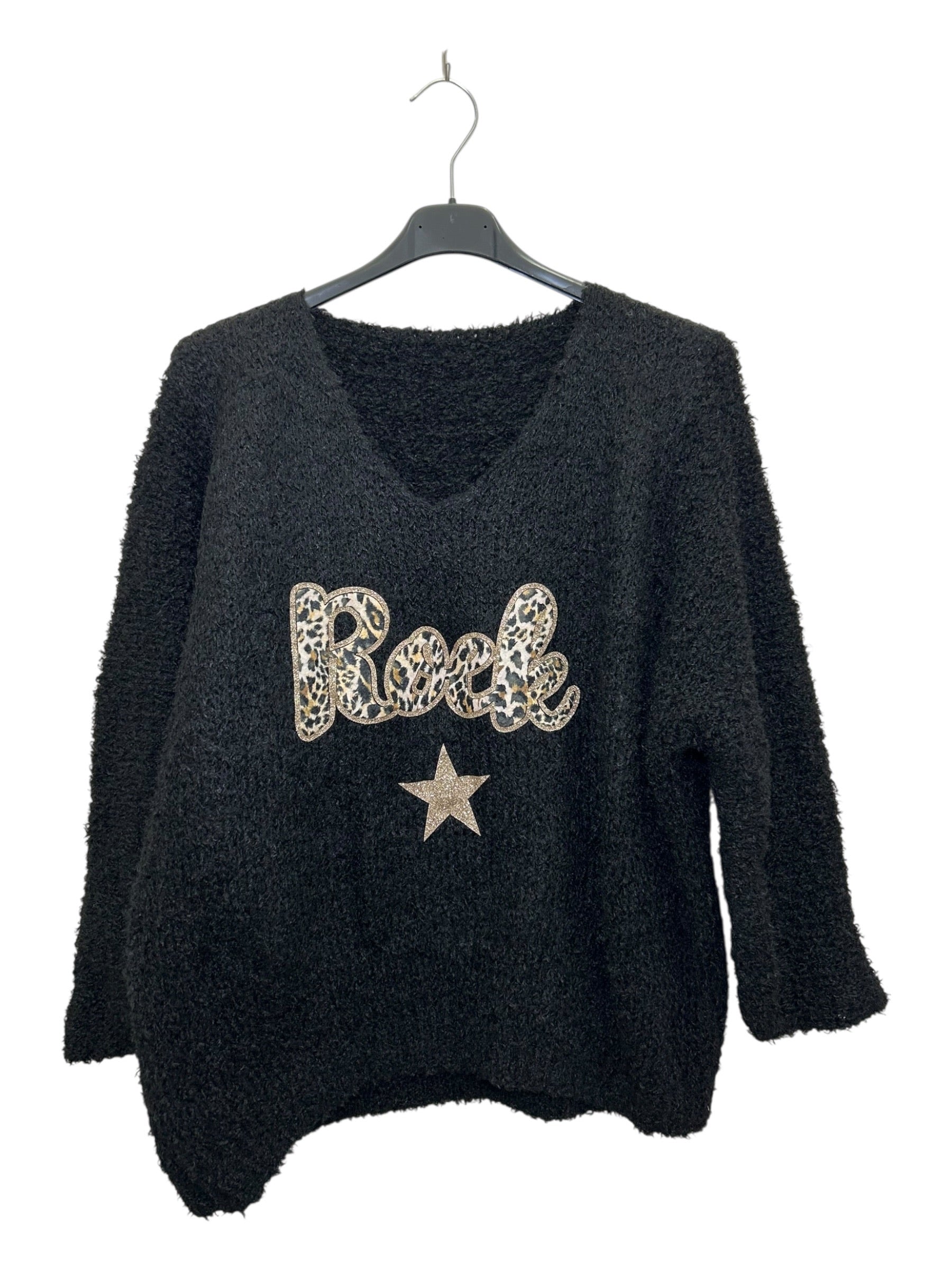 VM79 Black Rock Print Teddy Sweater