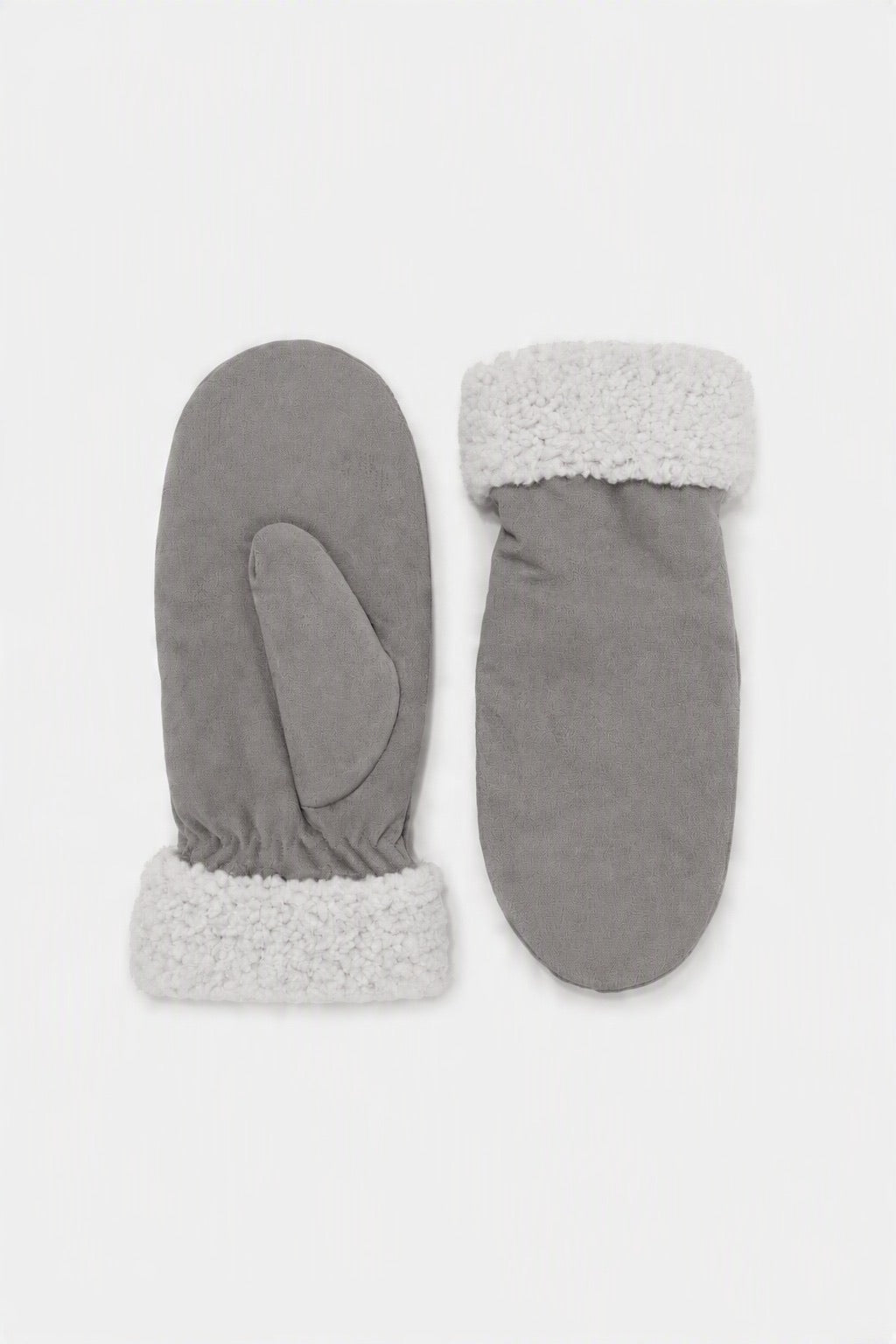 JA195 Grey Sherpa Suede Mittens