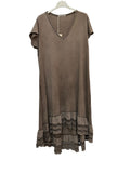 VC2525CHO Washed Cotton Lace-Hem Dress Chocolate