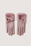 JA385 Pink Folded Fur Cuff Gloves