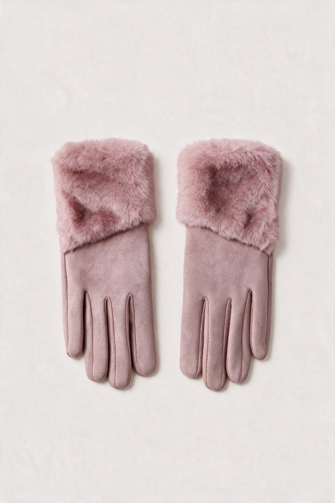 JA385 Pink Folded Fur Cuff Gloves