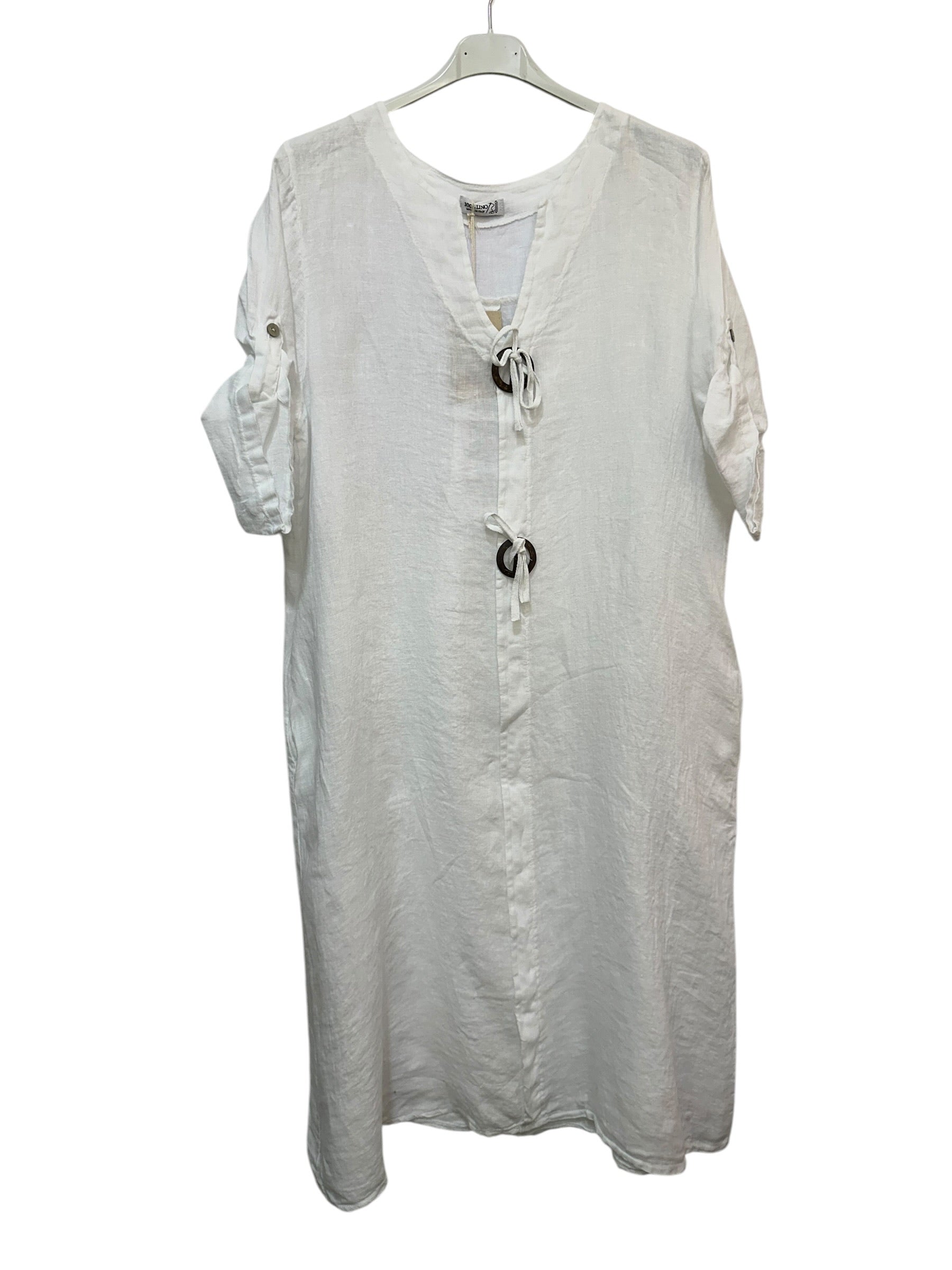 VC4830WHI Stretch Cotton V-Neck Dress White