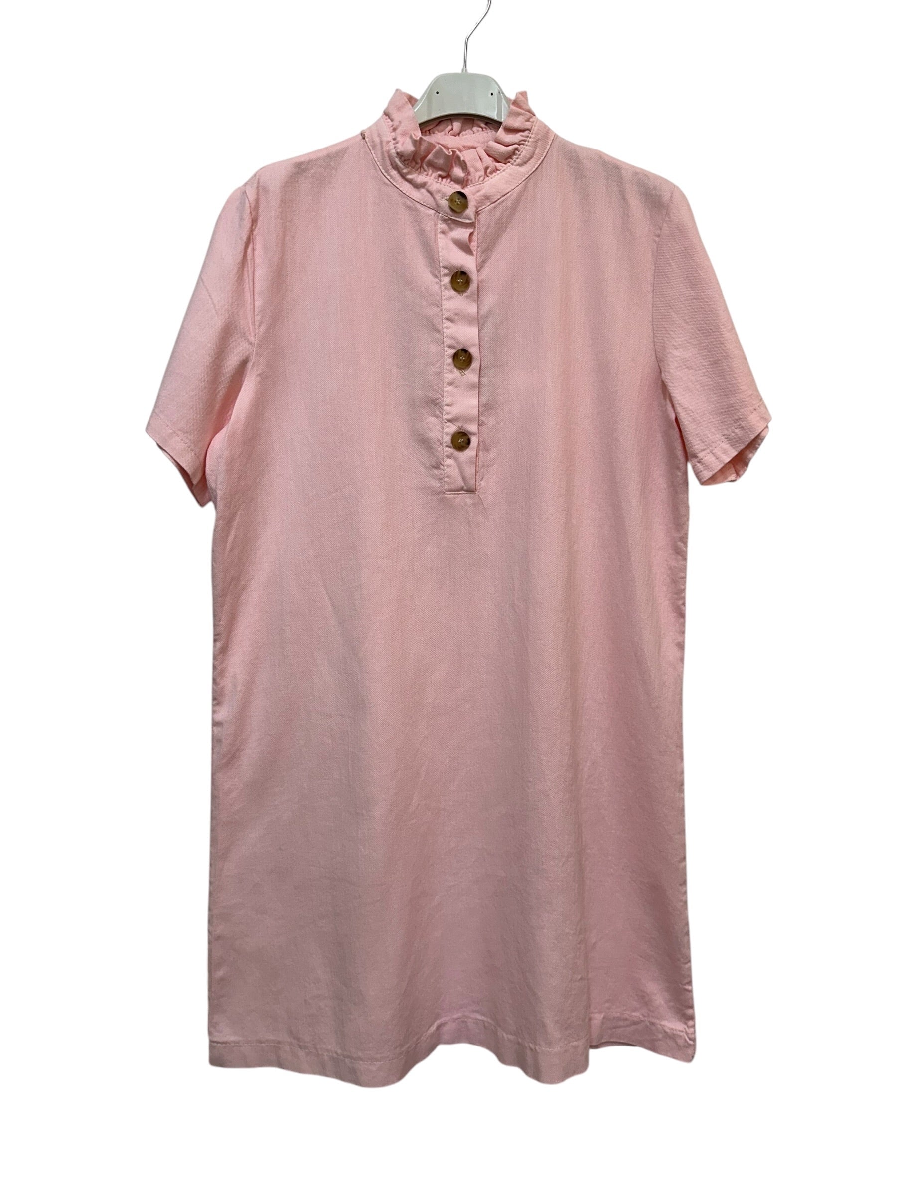 VC68231PIN Cotton Victorian-Collar Tunic Dress Pink