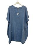 VC2820DEN Oversized Linen Tunic Dress Denim Blue