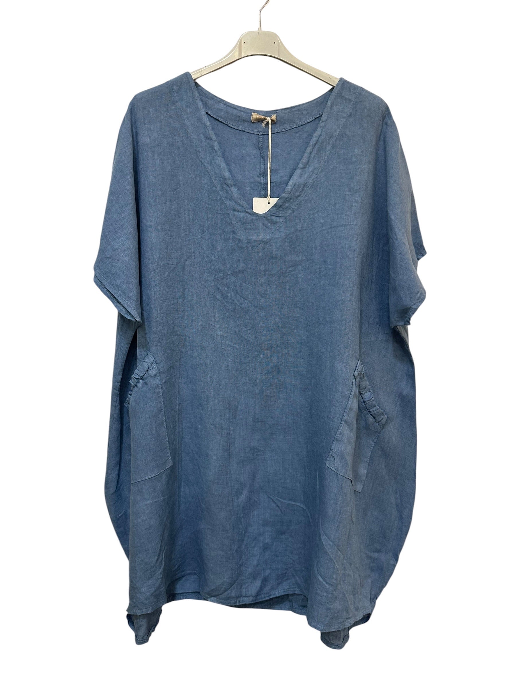VC2820DEN Oversized Linen Tunic Dress Denim Blue