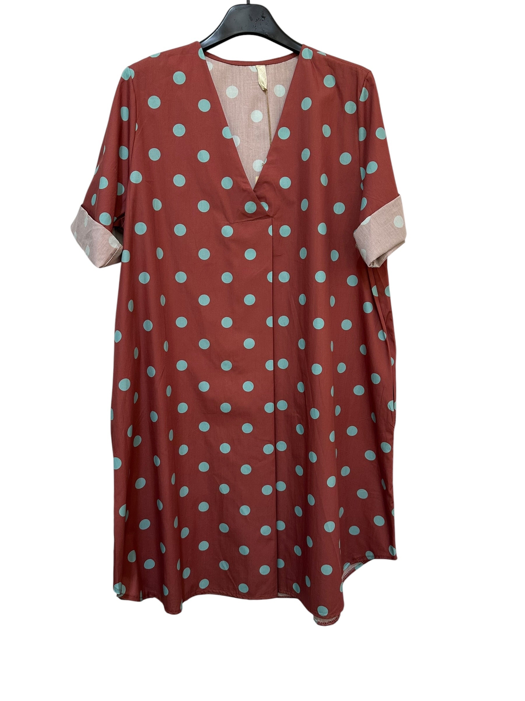 VC802317TER Cotton Polka Dot Dress Terracotta