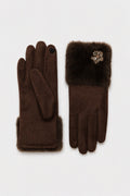 JA306 Brown Jeweled Fur Gloves