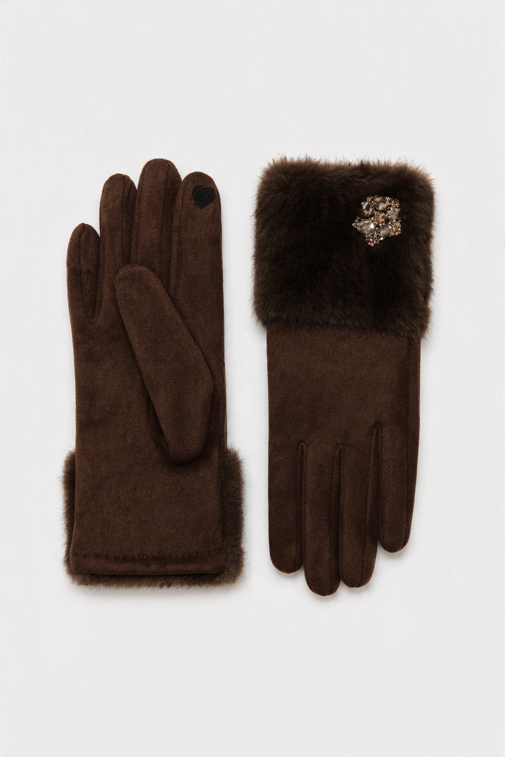 JA306 Brown Jeweled Fur Gloves